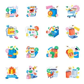 Set of Shopping Flat Illustrations Stock Illustration