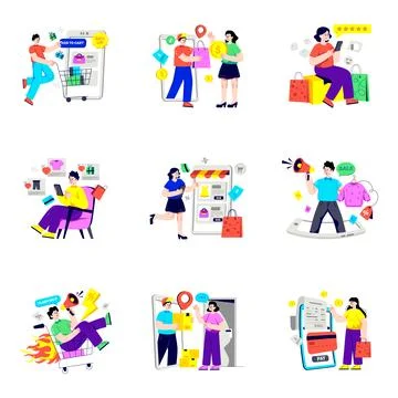 Set of Shopping Flat Illustrations Stock Illustration