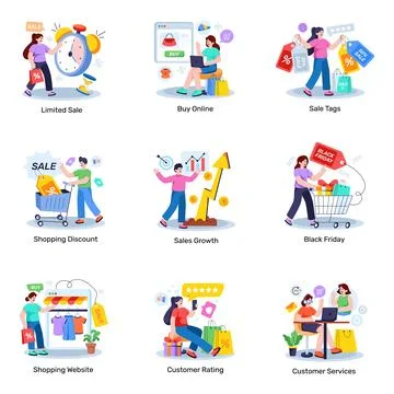 Set of Shopping Flat Illustrations Stock Illustration