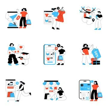 Set of Shopping Flat Illustrations Stock Illustration