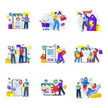 Set of Shopping Flat Illustrations Illustrazione stock