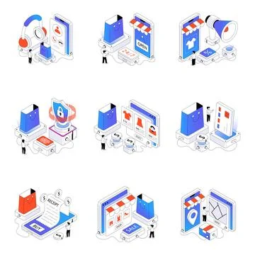 Set of Shopping Isometric Illustrations Stock Illustration
