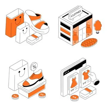 Set of Shopping Isometric Illustrations Stock Illustration