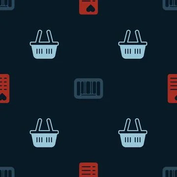 Set Shopping list, Barcode and basket on seamless pattern. Vector Stockillustratie