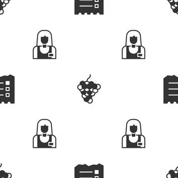 Set Shopping list, Grape fruit and Seller on seamless pattern. Vector Stock Illustration