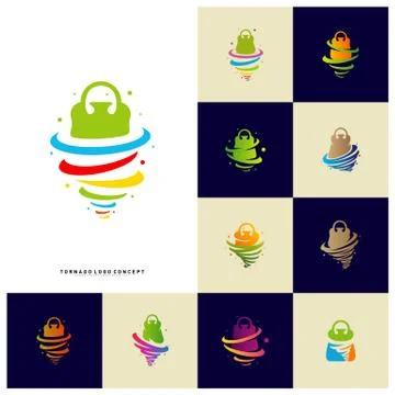 Set of Shopping Logo Design Concept Vector. Storm Sale Logo Vector. Shop Twis Stock Illustration