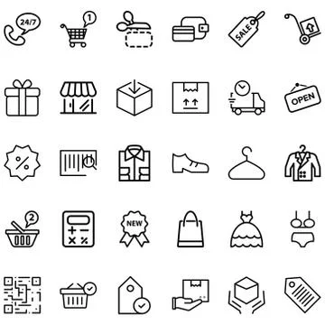 Set Shopping Related Vector Lines Icons. Stock Illustration