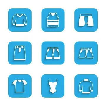 Set Short or pants, Swimsuit, Sweater, T-shirt, Skirt, Men underpants and icon Stock Illustration