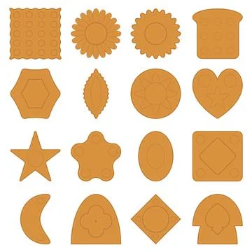 Set of shortbread cookies icons of different shapes and patterns. Stock Illustration