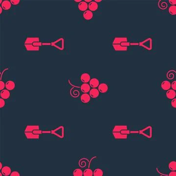 Set Shovel and Grape fruit on seamless pattern. Vector Illustrazione stock