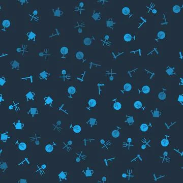 Set Shovel and rake, Tree, Scythe and Watering can on seamless pattern. Vector イラスト素材