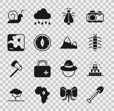 Set Shovel, Chichen Itza in Mayan, Centipede insect, Mosquito, Compass, Africa イラスト素材