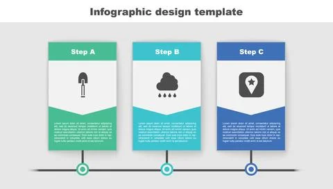Set Shovel, Cloud with rain and Location for camping. Business infographic .. Stock Illustration