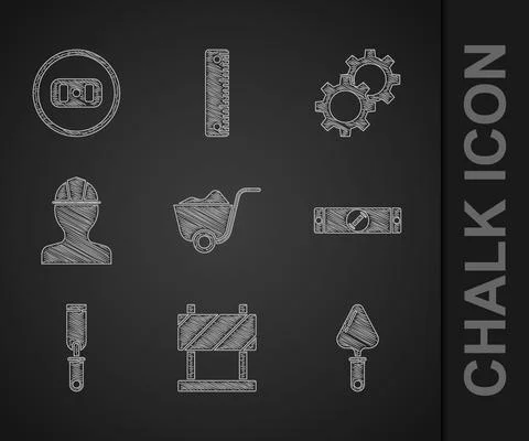Set Shovel, Road barrier, Trowel, Construction bubble level, Rasp metal file Illustration