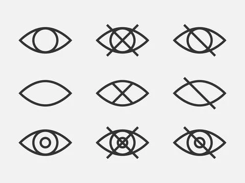 Set show password icon, eye symbol. Vector vision hide from watch icon. Secre Stock Illustration