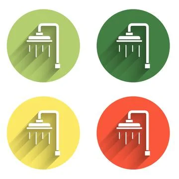 Set Shower head with water drops flowing icon isolated with long shadow bac.. Stock Illustration