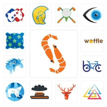Set of shrimp, three triangle, deer head, happy thanksgiving, polar, bike clu Free Stock Illustration