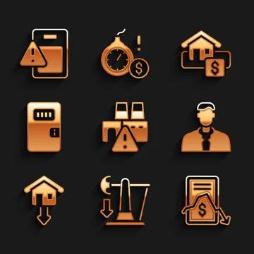 Set Shutdown of factory, Drop in crude oil price, Mobile stock trading, Worker Stock Illustration