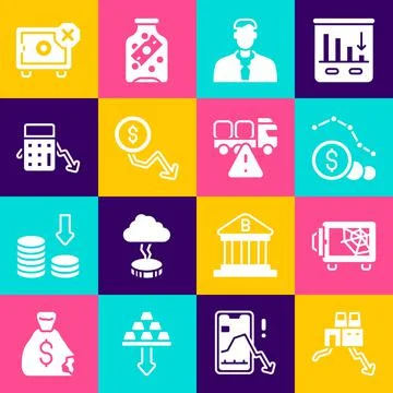 Set Shutdown of factory, Safe, Dollar rate decrease, Worker, Calculation Stock Illustration