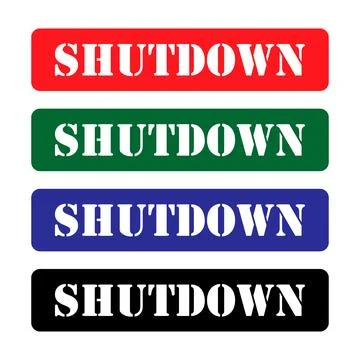 Set of Shutdown stamp symbol, label sticker sign button, text banner vector i Stock Illustration