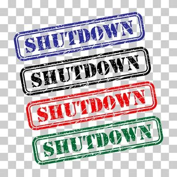 Set of Shutdown stamp symbol, label sticker sign button, text banner vector i Stock Illustration