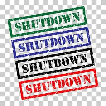 Set of Shutdown stamp symbol, label sticker sign button, text banner vector i Stock Illustration