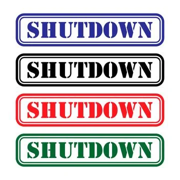 Set of Shutdown stamp symbol, label sticker sign button, text banner vector i Stock Illustration
