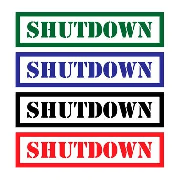 Set of Shutdown stamp symbol, label sticker sign button, text banner vector i Stock Illustration