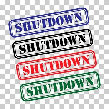 Set of Shutdown stamp symbol, label sticker sign button, text banner vector i Stock-Illustration