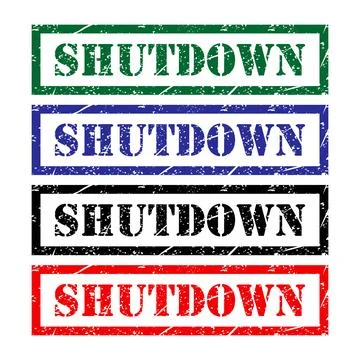 Set of Shutdown stamp symbol, label sticker sign button, text banner vector i Stock-Illustration