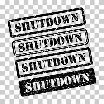Set of Shutdown stamp symbol, label sticker sign button, text banner vector i Stock Illustration