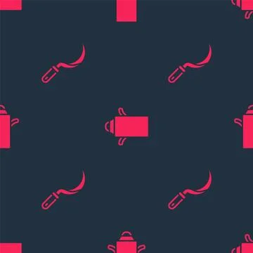 Set Sickle and Can container for milk on seamless pattern. Vector Illustrazione stock