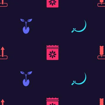 Set Sickle, Sprout, Pack full of seeds of plant and Wheat on seamless pattern Stockillustratie