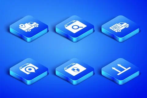 Set This side up, Delivery tracking, box security shield, Location with Illustrazione stock