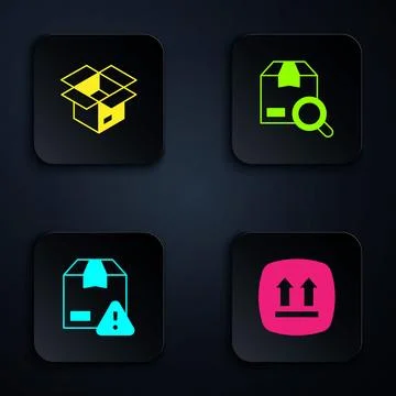 Set This side up, Unboxing, Delivery security with shield and Search package Stock Illustration