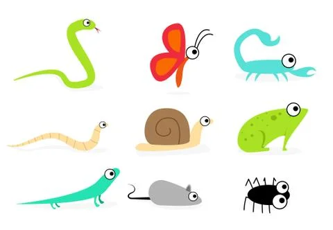 Set of side view animal in flat style, vector art Stock Illustration