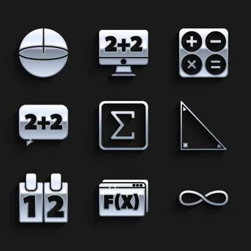 Set Sigma symbol, Function mathematical, Infinity, Triangle, Calendar, Equation Stock Illustration