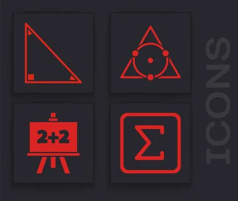 Set Sigma symbol, Triangle math, Triangle math and Chalkboard icon. Vector Stock Illustration