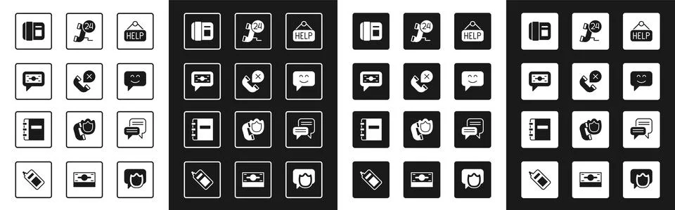 Set Signboard with text Help, Declined or missed phone call, Stacks paper money Stock Illustration
