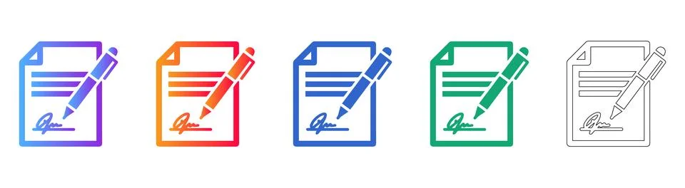 Set of Signing Document Icons Illustrazione stock