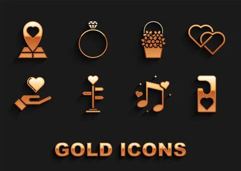 Set Signpost with heart, Two Linked Hearts, Please do not disturb, Music note Stock Illustration