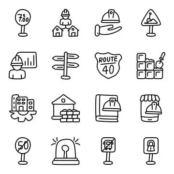 Set of Signs and Tools Linear Icons Stock Illustration