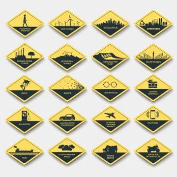 Set of signs of attention, caution and danger. road signs yellow rhombus Stock Illustration