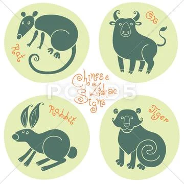 Set signs of the Chinese zodiac. Stock Illustration