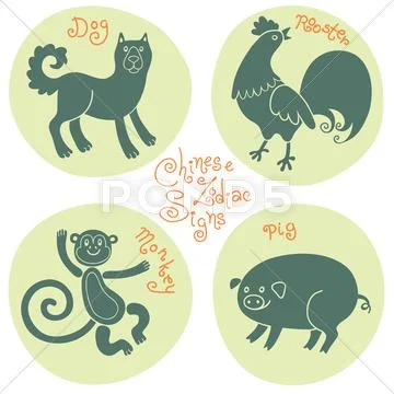 Set signs of the Chinese zodiac. Stock Illustration
