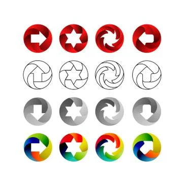 Set of signs, in the circular forms with the shadows inside. Arrows, stars Stock Illustration