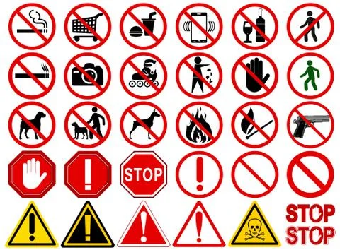 Set of  Signs for Different Prohibited Activities Stock Illustration