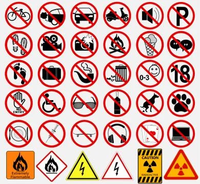 Set of  Signs for Different Prohibited Activities Stock Illustration