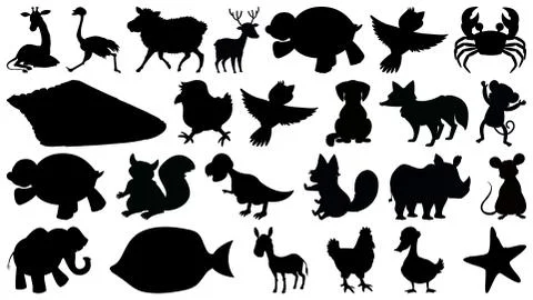 Set of sihouette isolated objects theme - animals Stock Illustration