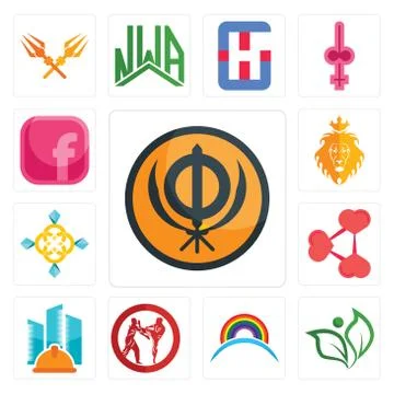 Set of sikhism, leaf, rainbow, krav maga, general contractor, share png, jewe Free Stock Illustration